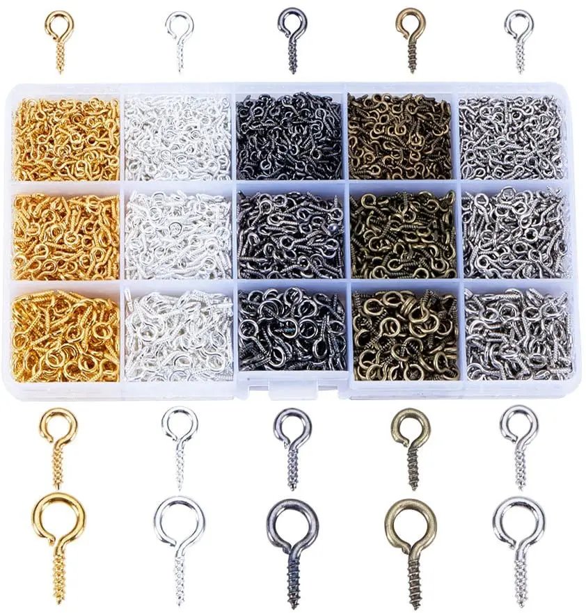 1 Box 3160 Pcs Iron Screw Eye Pin Bail Peg for Half drilled Beads 8mm/10mm/13mm Mixed Color