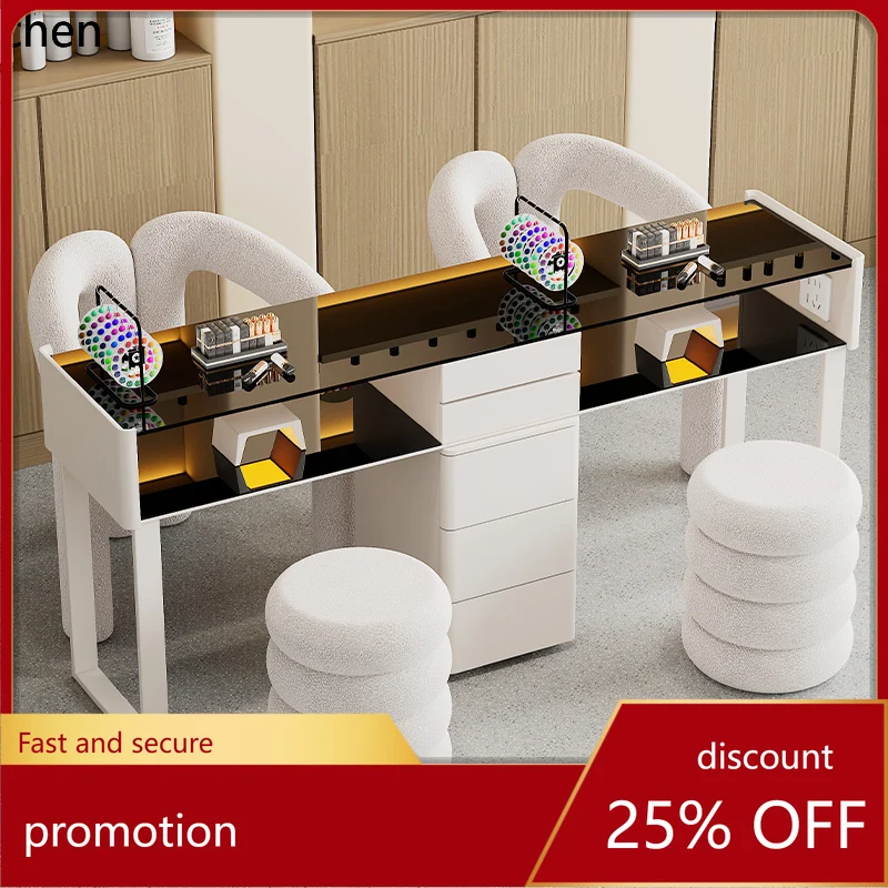 DSA manicure table full solid wood rock slab single double manicure glass manicure