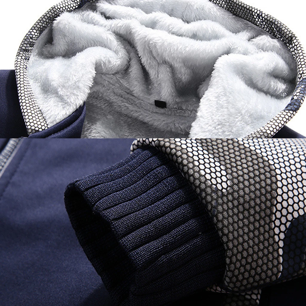 2 Pcs Set Men Winter Tracksuit Fleece Lined Sportswear Outfits Men Fashion Sets Sweatsuit Keep Warm Casual Sweatshirt  and Pants