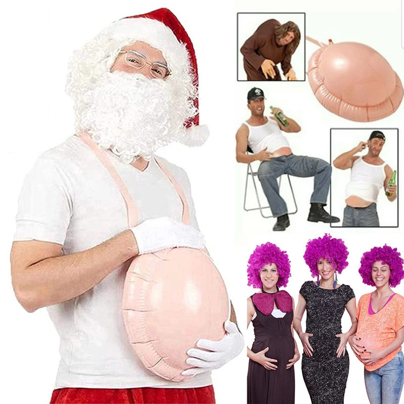 Funny Inflatable Fake Santa Claus Belly Fake Pregnant Belly Costume Christmas Play Playing Santa Halloween Cosplay Dress Party