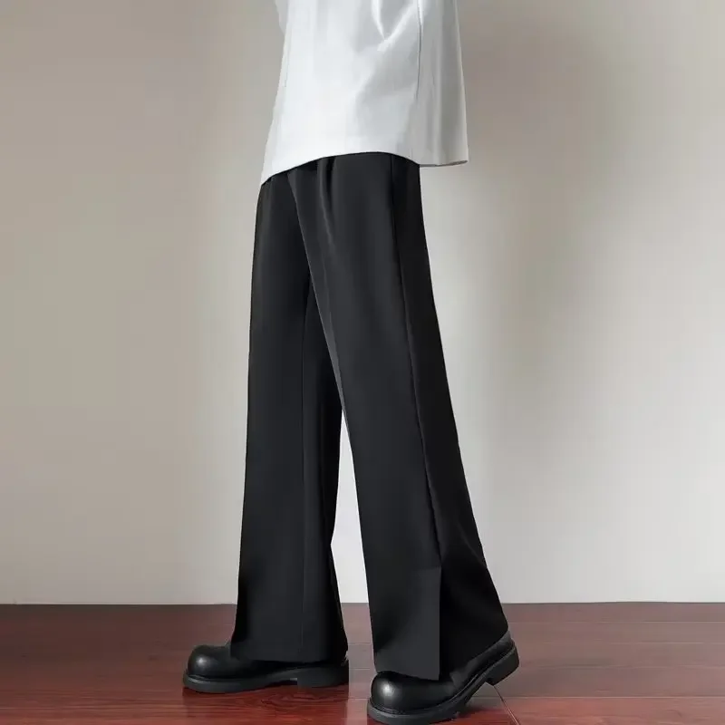 2024 Fashion Spring Autumn Men Split High Waist Trousers Male Long Thin Solid Color Pant Men's Casual Straight Suit Pants