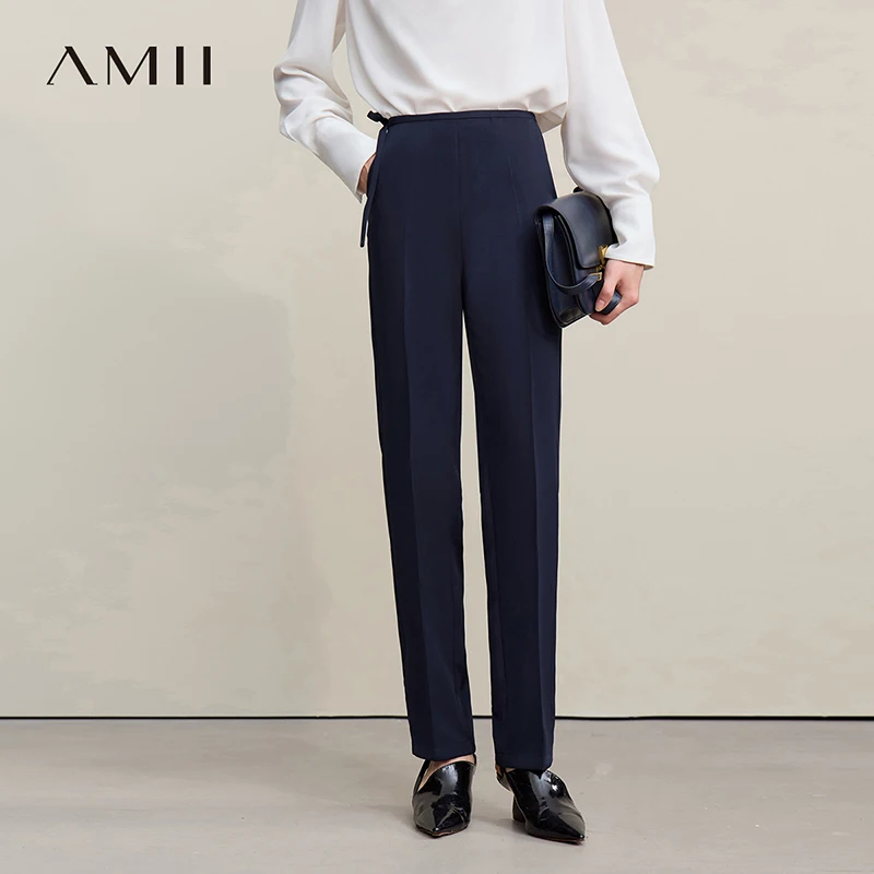 

Брюки Amii до щиколотки, весна 2026, новые, повседневные, с поясом, на шнуровке, зауженные, однотонные, женские, 12621043