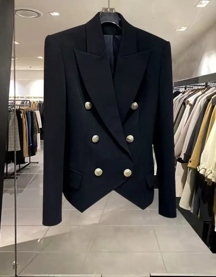 الراقية أنيقة سوداء قصيرة البدلة سترة المرأة الخريف الربيع 2025 مكتب سيدة سليم صالح البدلة السترة معطف الملابس الكورية الشعبية