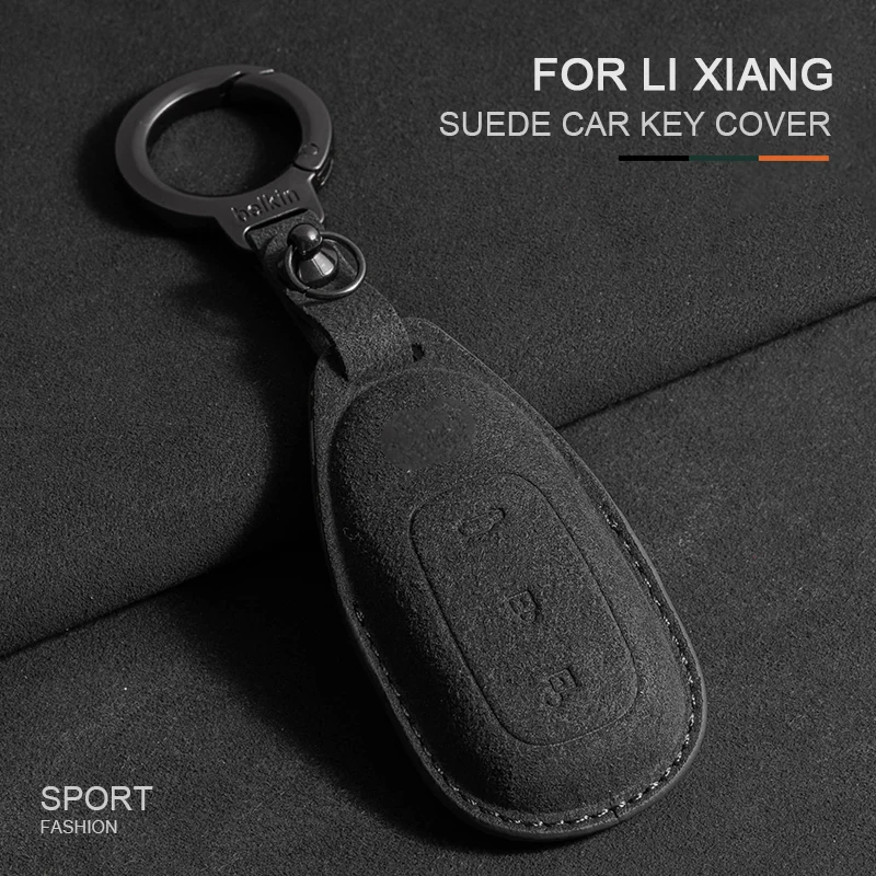 

For Li Auto LiXiang LEADING IDEAL One 2020 2021 Suede Leather Smart Key Case Cover Keychain Holder Shell Fob Keyring Accessories