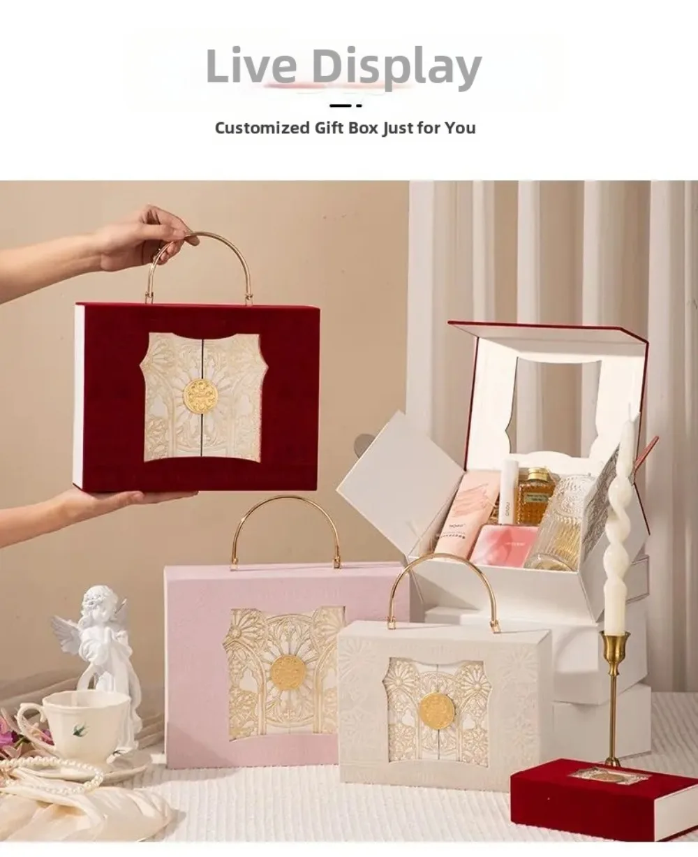 Europäische Barock-Wildleder-Geschenkbox, aufklappbare Handverpackungsboxen, doppelt öffnende Metallgriff-Süßigkeitenboxen – Detail 10