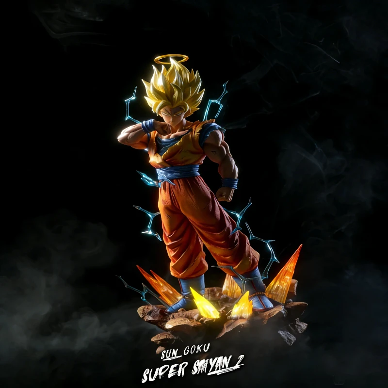 Dragon Ball 30cm Super Saiyan 2 Son Goku versión Premium figura de acción iluminada modelo de Anime juguete con Base adorno para el hogar regalo para niño