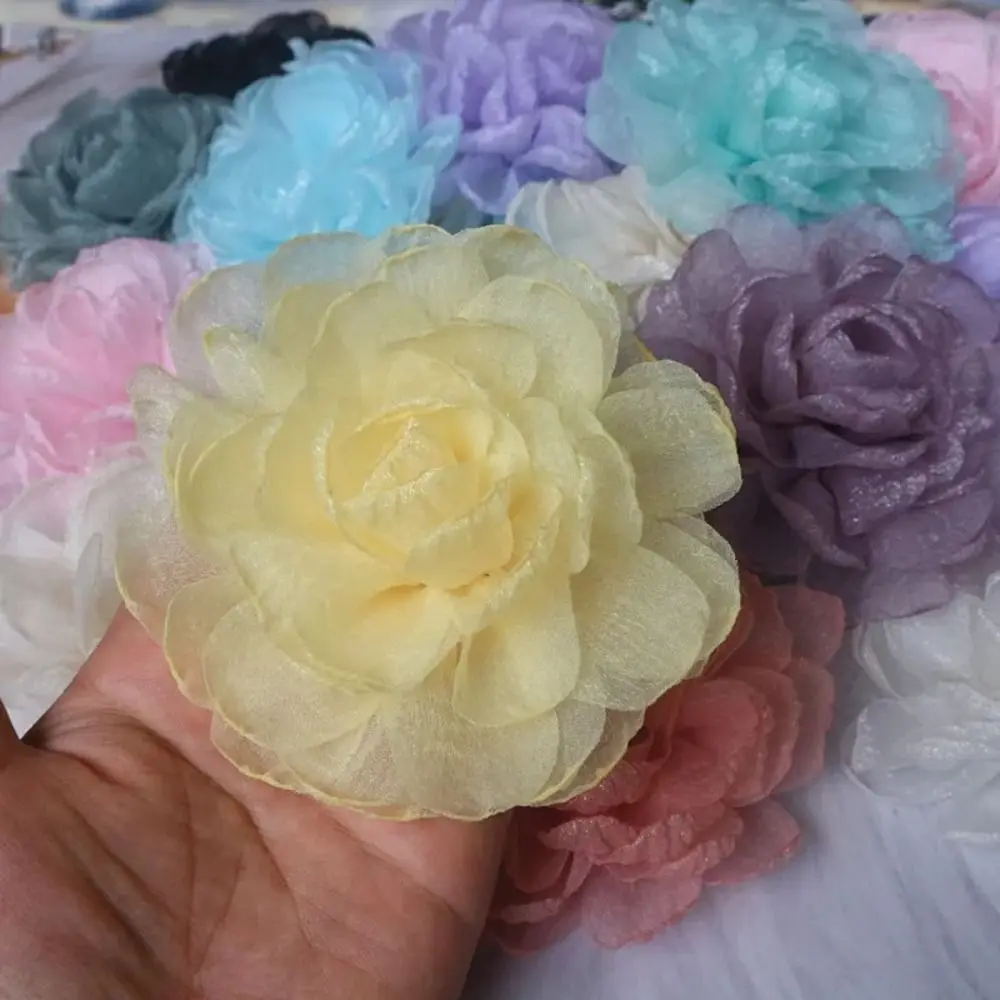 Handmade Artificial Flowers Wedding Dress Decoration Burned Edge Mesh Rose Head DIY Hair Accesorries 9.5CM Burnt Edge Flower