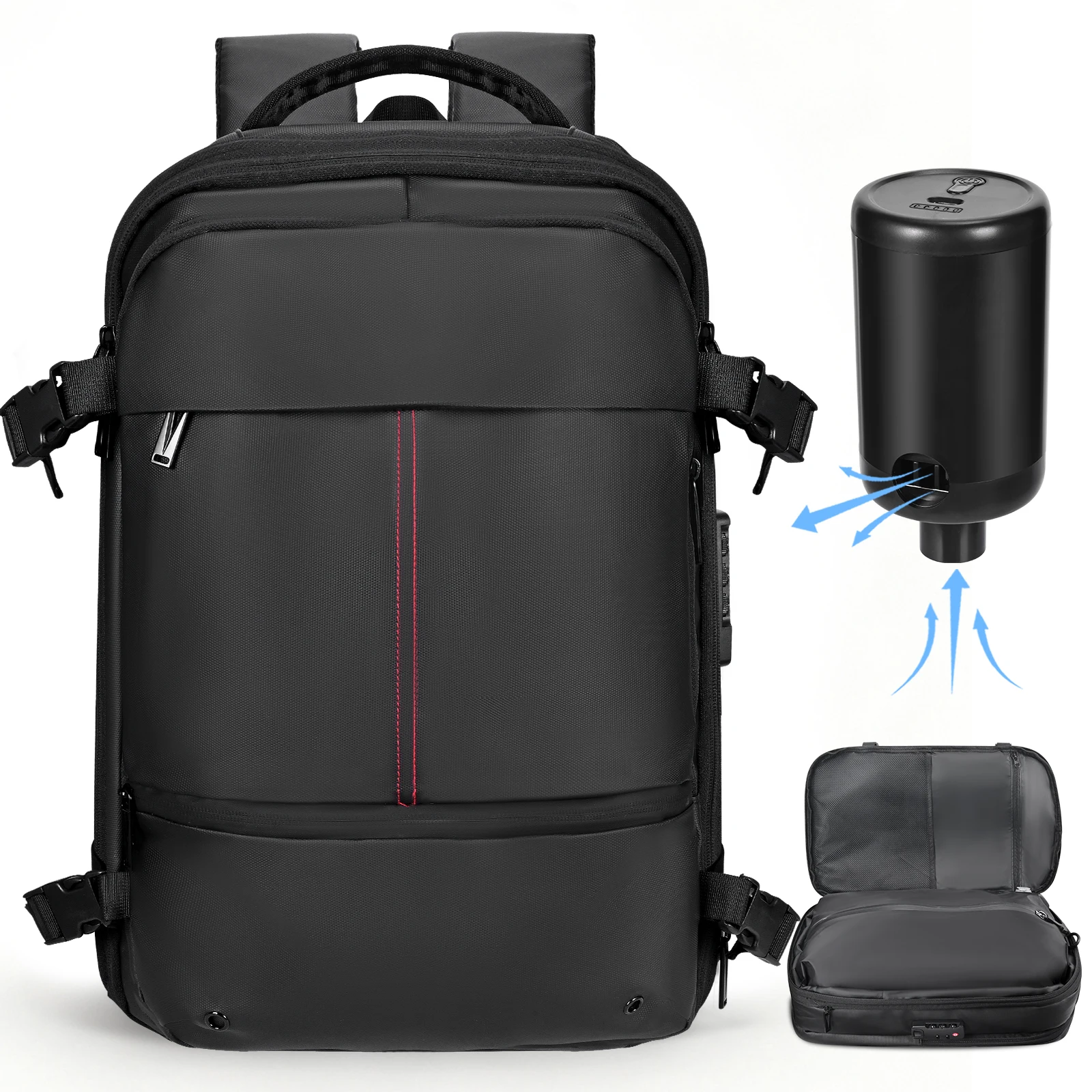 Zaino con aspirapolvere, zaino impermeabile con pompa, con scomparto per laptop, scomparti separati per biancheria bagnata/asciutta