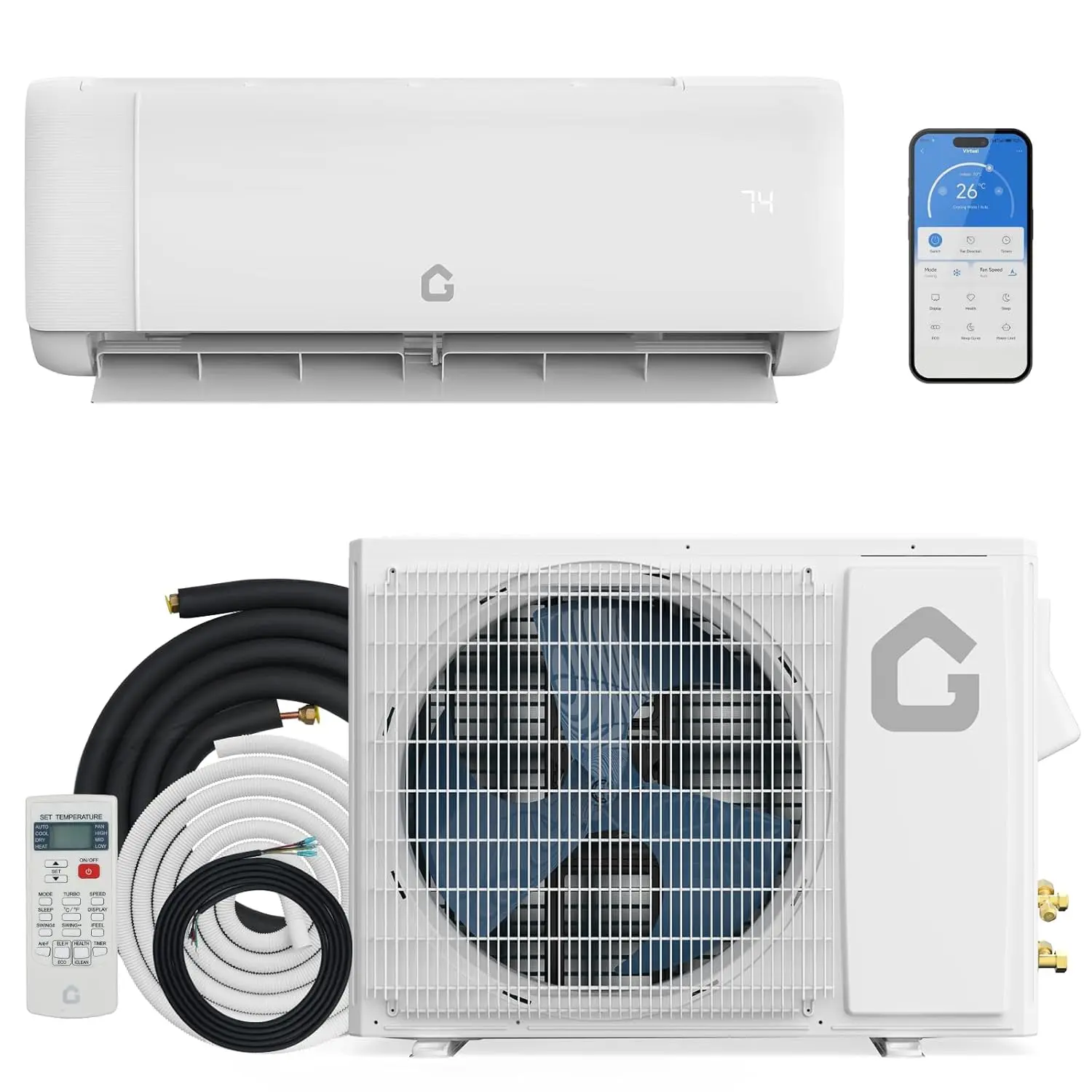 18,000 BTU Mini Split Air Conditioner & Heat Pump, 19 SEER2, Cools & Heats Up to 1,250 Sq.ft, 208-230V Inverter, 5, Custom