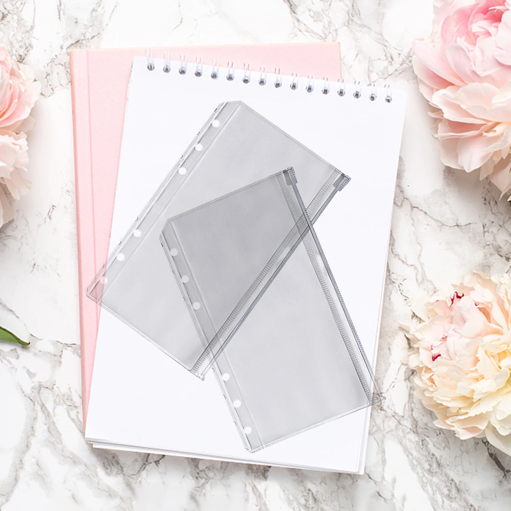 20pcs A6 Loose Leaf Bags Binder Pocket PVC Clear Home Office For Bill Money Waterproof Cash Envelopes With Zipper 6 Holes Cards