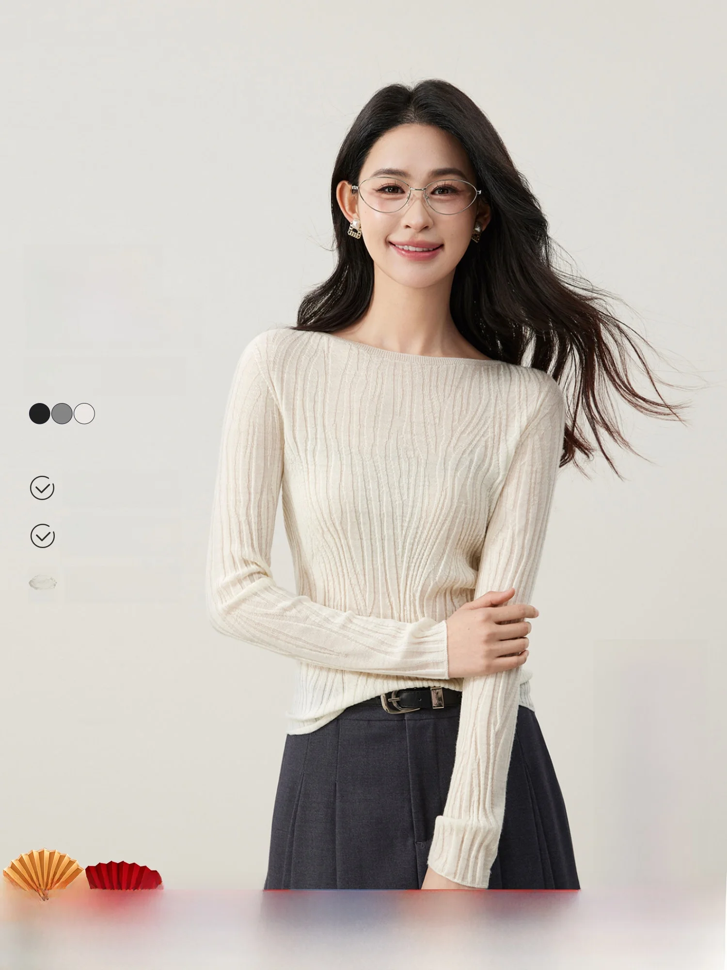 

Soft Ambition Women's Knitted Wool Sweater One-Piece Sl Stripe Texture Y-Ne Long Sve ort Length Spring 2026