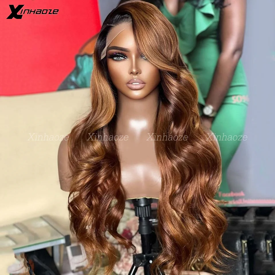 Wig jahe bagian samping 13x 6/360 renda depan Wig rambut manusia gelombang tubuh untuk WANITA HITAM 1B Wig renda rambut manusia atasan sutra oranye