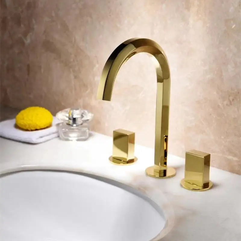 Widespread Bathroom Sink Mixer Luxury Gold Hot and Cold Basin Faucet Brass Black chrome finished Lavatory Tasp Top High Quality