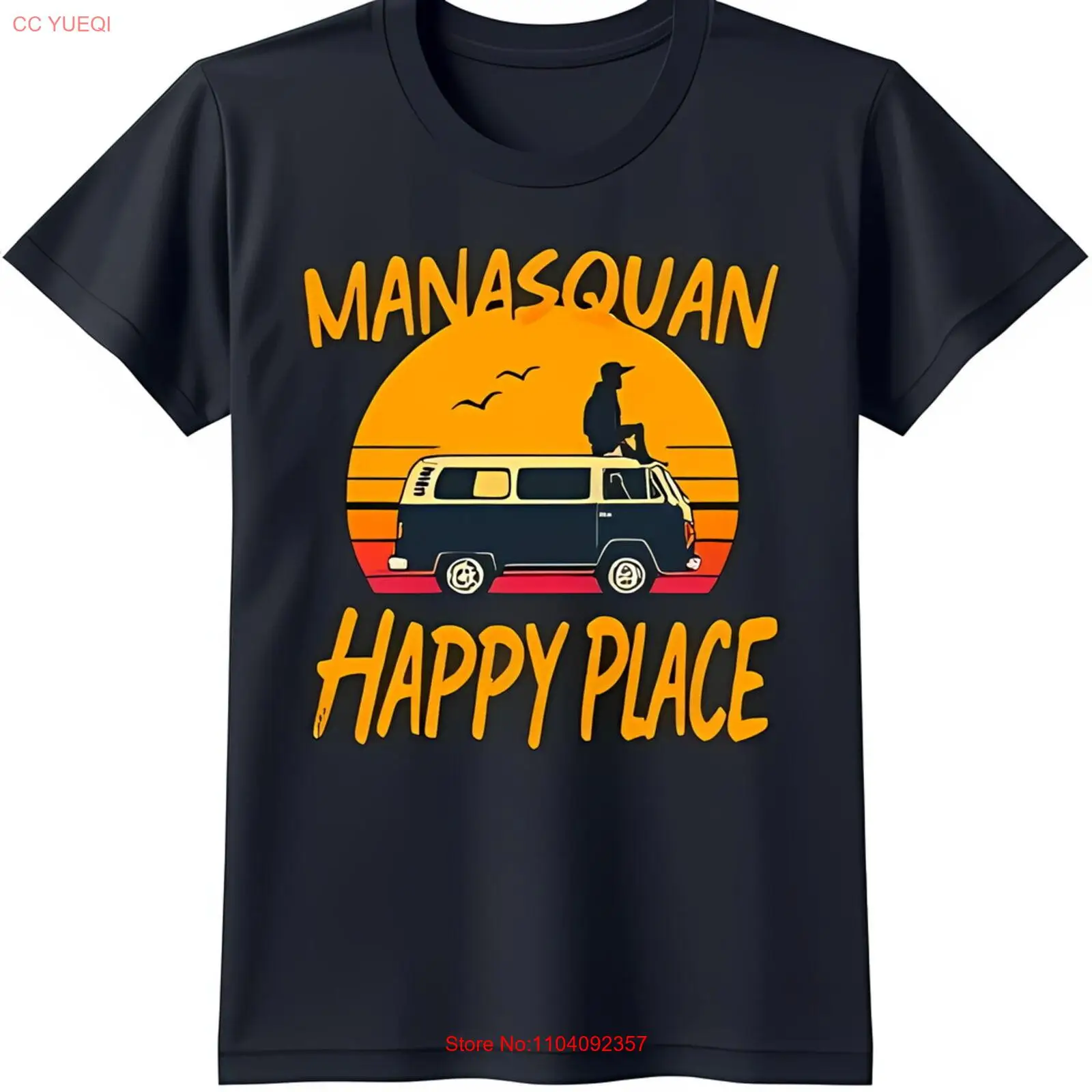 

Винтажная черная футболка с рисунком заката «Manasquan Happy Place» Дизайн