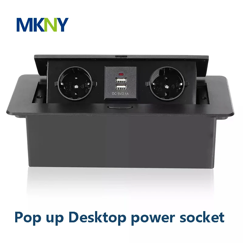 Pop up desktop power socket with USB Charger power outlet Aluminun panel with damper pop up slowly receptacle with power cord