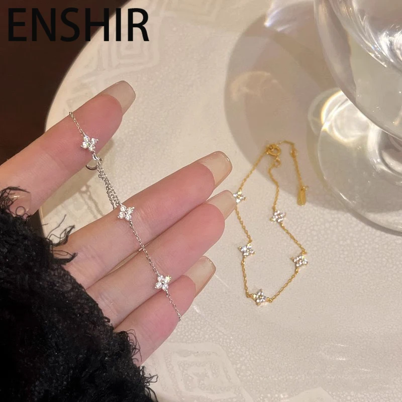 ENSHIR أربع أوراق الزهور مطعمة الزركون سوار للنساء الفتيات حساسة أنيقة فاخرة مجوهرات هدايا بالجملة
