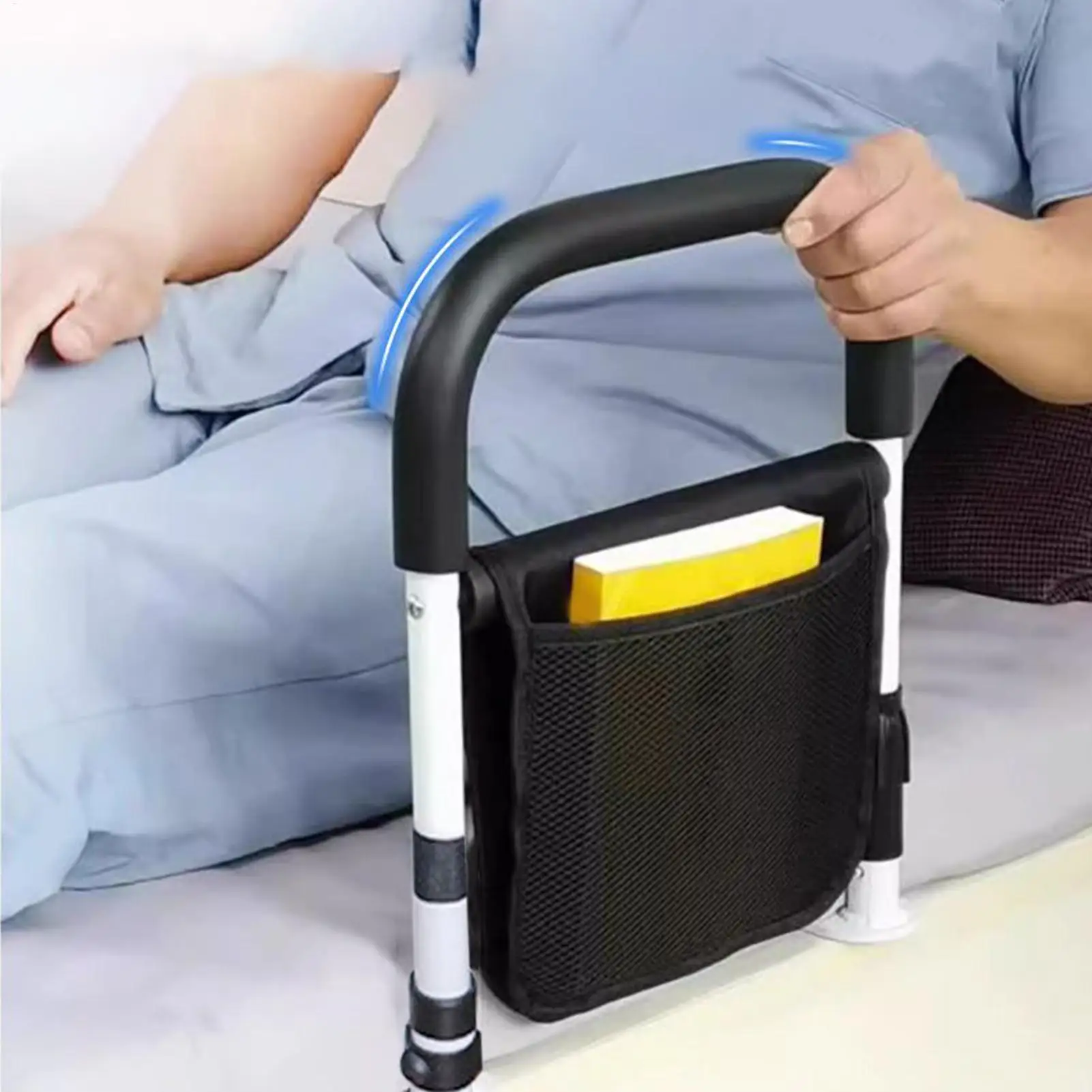 Barandilla de Cama para Personas Mayores con Bolsillos de Almacenamiento, Apoyabrazos de Cama, Barandilla de Protección Anticaídas, Barra de Soporte para Prevenir Caídas en la Cama