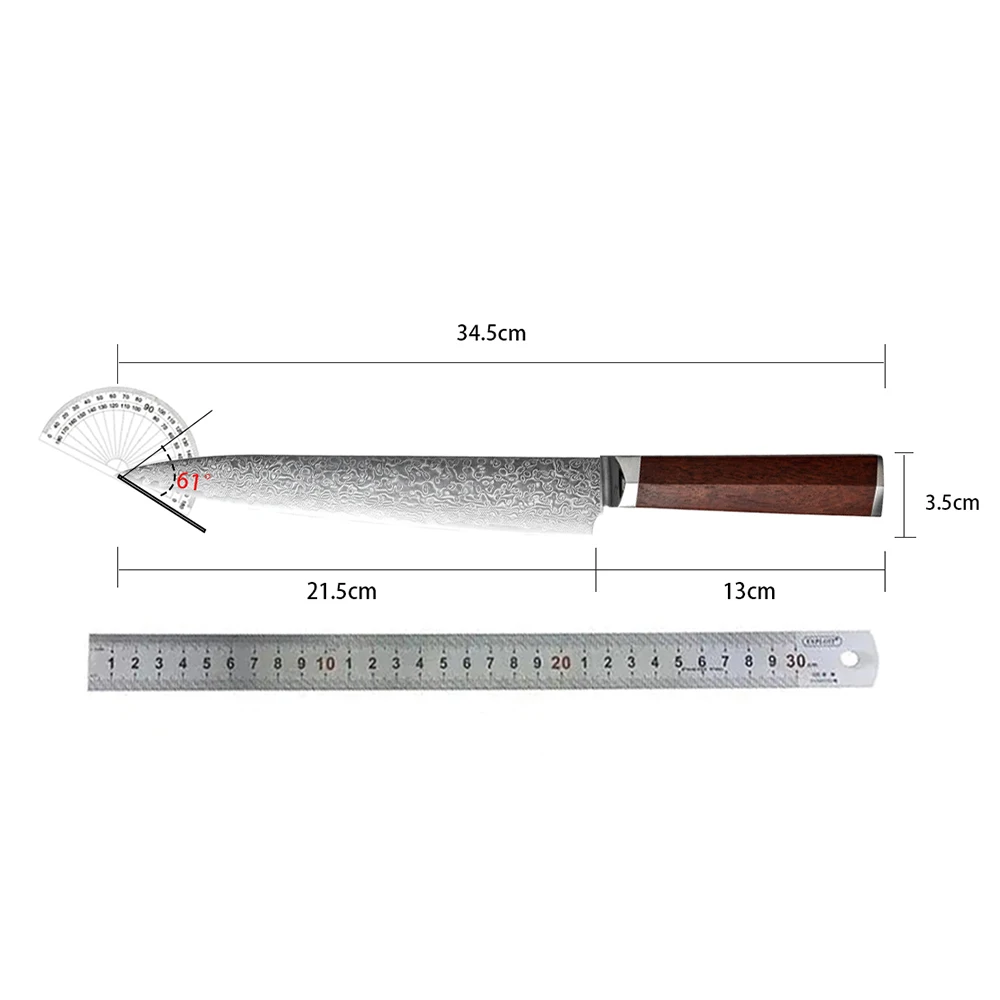 Cuchilla de carne de 8,5 pulgadas VG10 Damasco cuchillo de Chef japonés 67 capas de acero mango de madera de doble filo cuchillos de cocina de lujo