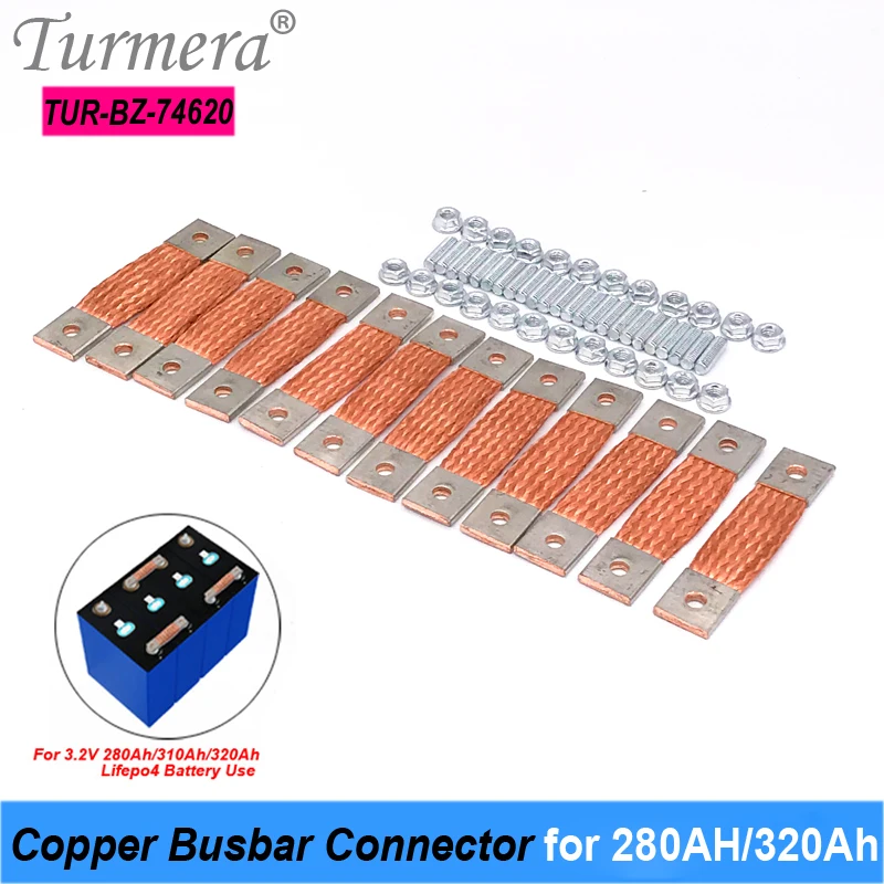 

Turmera 12V Busbar Lifepo4 Battery Flexible Copper Connecter Hole to Hole 74mm 2mm 400A Use in 280Ah 310Ah 320Ah Lifepo4 Battery