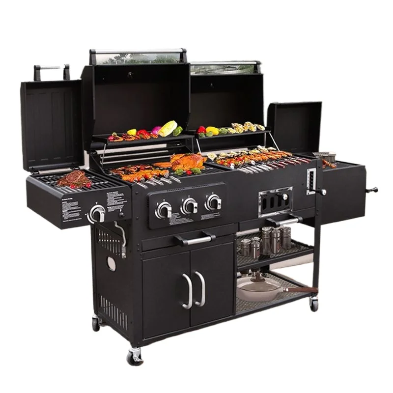 

Courtyard Villa Outdoor BBQ Table Air and Carbon Burning Shelf American BBQ Grill Mobile Smoked Carbon Grill