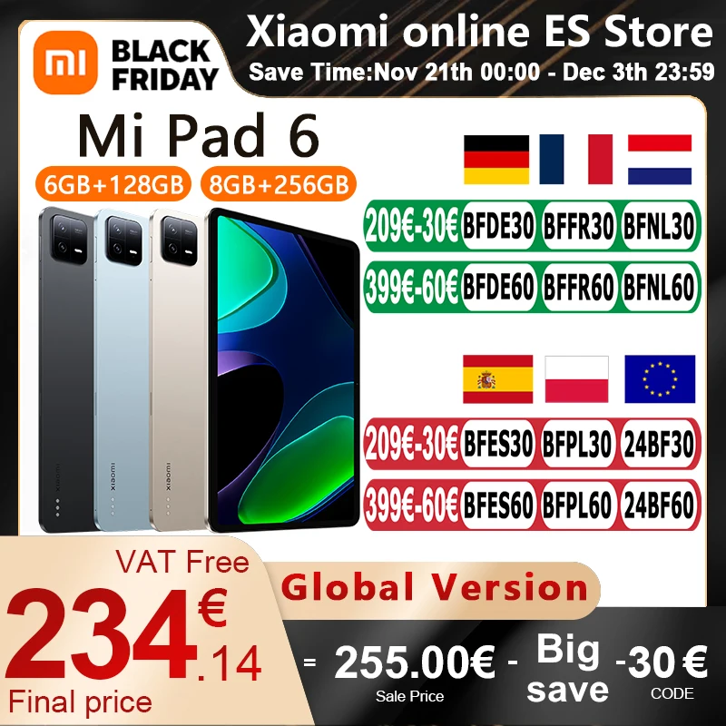 Global Version Xiaomi Mi Pad 6 Tablet Snapdragon 870 11 Inch 144Hz WQHD Screen 8840mAh 33W Fast Charging 13MP Rear Camera