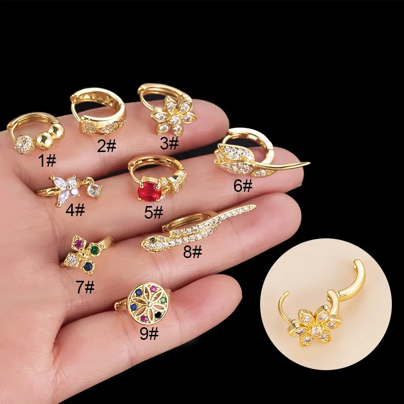 1PC Butterfly Flower Snake Shaped Hoop Earring for Women Multicolor Zircon Copper Ear Buckle Huggie Earrings Piercing Jewelry