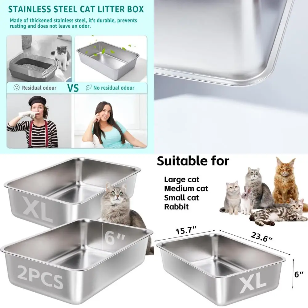 

Металлический лоток для кошек X-Large с высокими бортиками - 2 штуки в упаковке, глубина 6 дюймов, легко чистится, не прилипает, без запаха