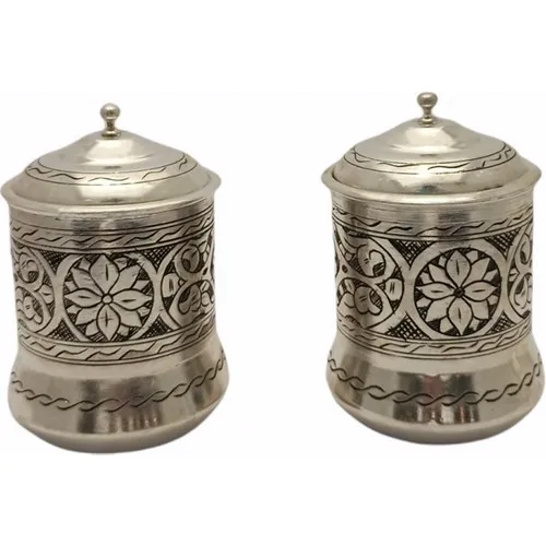 Kayseri Coppery Baharatlık Oyma Nakışlı Large Silver 2'li Suit