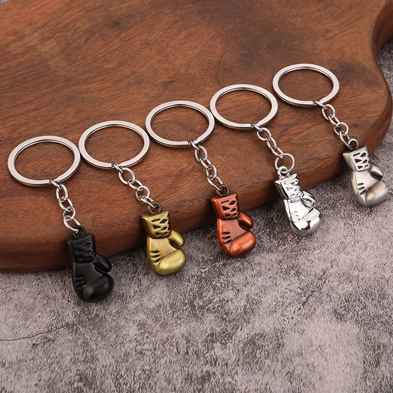 1pc Mini Creative 3D Metal Boxing Gloves Keychain Cute Gym Keyring  Pendant Shock Key Holder Car Key Ring for Boy Men Gift