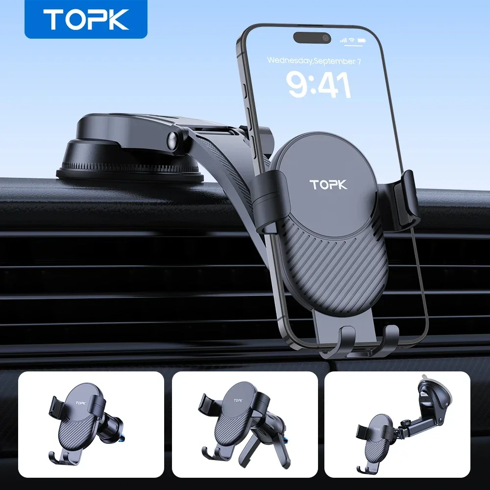 

TOPK Car Phone Holder Mount, 2-in-1 Dashboard and Air Vent Cell Phone Mount for Car, Hands-Free Cradle for All IPhone