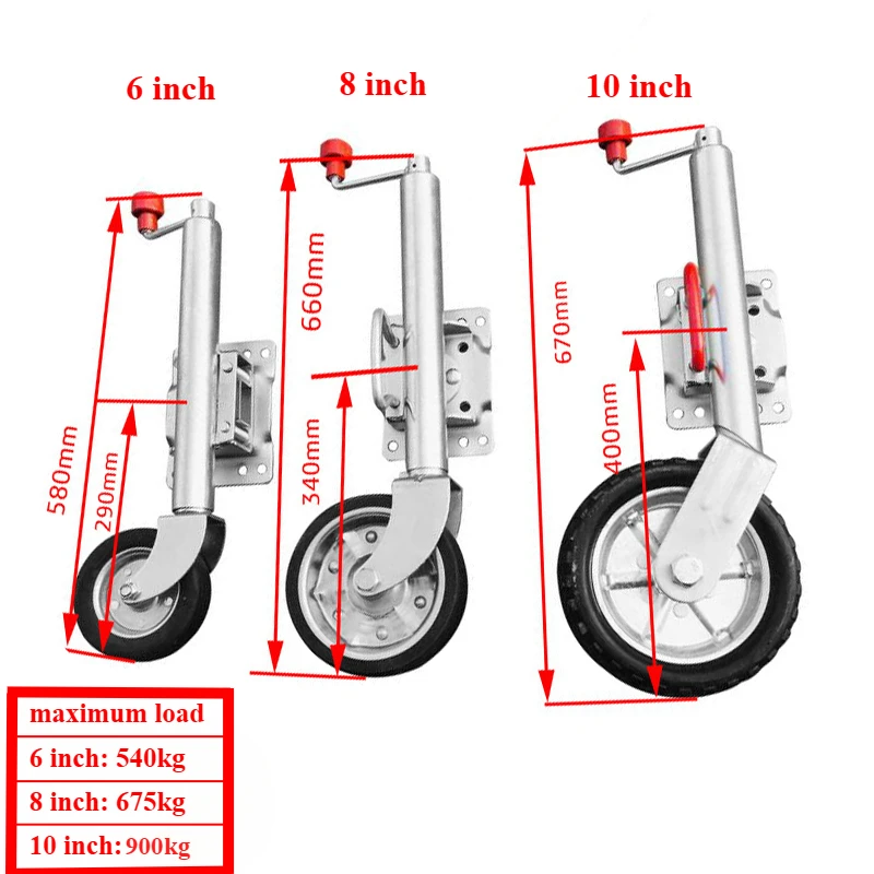 

6/8/10-дюймовое жокейское колесо, поворотное твердое резиновое колесо, емкость 540 ~ 900 кг, домкрат для каравана, автофургона, лодки, прицепа, детали, аксессуары