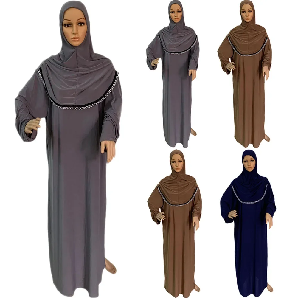 Ramdan Eid Women Muslim Prayer Hooded Abaya One Piece Dress with Attached Hijab Headcover Scarf Dubai Saudi Islamic Worship