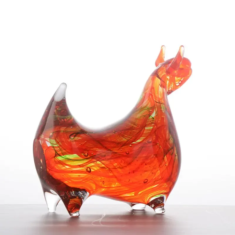 Red Fire Bull ornament, glazed modern living room housewarming gift, entrance decorative art decoration