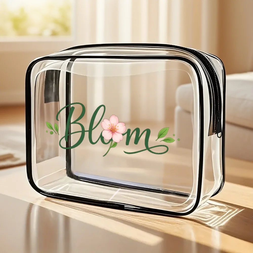 Bloom Floral Clear Zipper Pouch Toiletry Bag Minimalist Botanical Makeup Bag Transparent Travel Toiletry Case Cute Gift For Wome