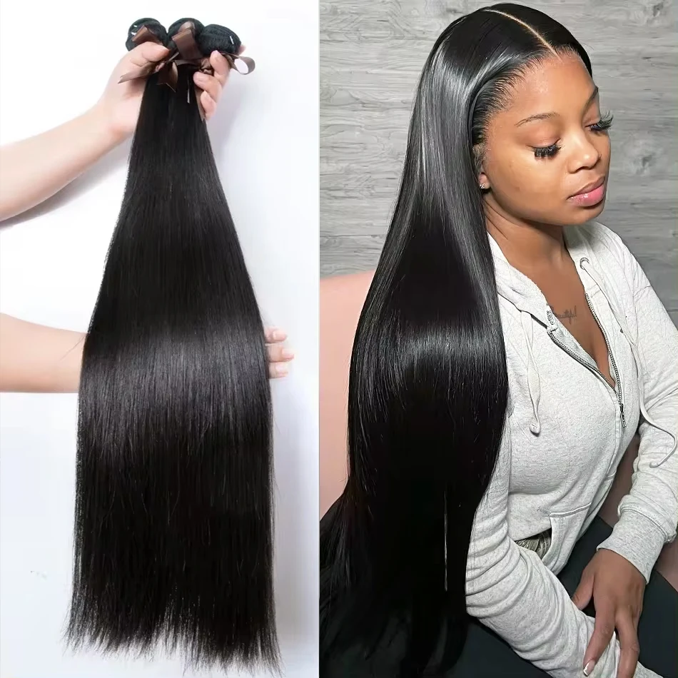 خصلات شعر بشري مستقيم بعظم ميلودي ، شعر برازيلي ، خصلات مموجة ، وصلات شعر ، 36 بوصة ، 38 بوصة ، 40 بوصة ، 30 بوصة