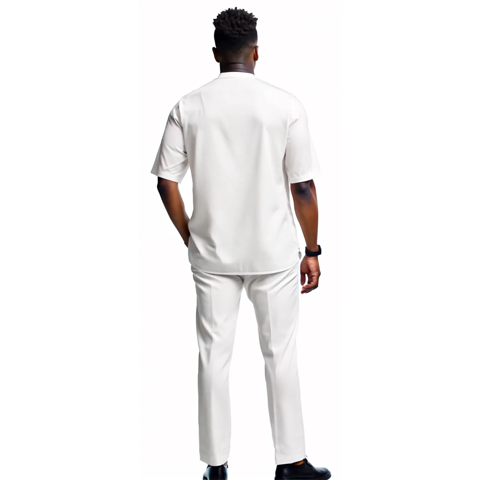 DBQ Men's 2 Pieces Cotton Solid Color Short Sleeve Shirts Casual Pants Set With Pockets BD166