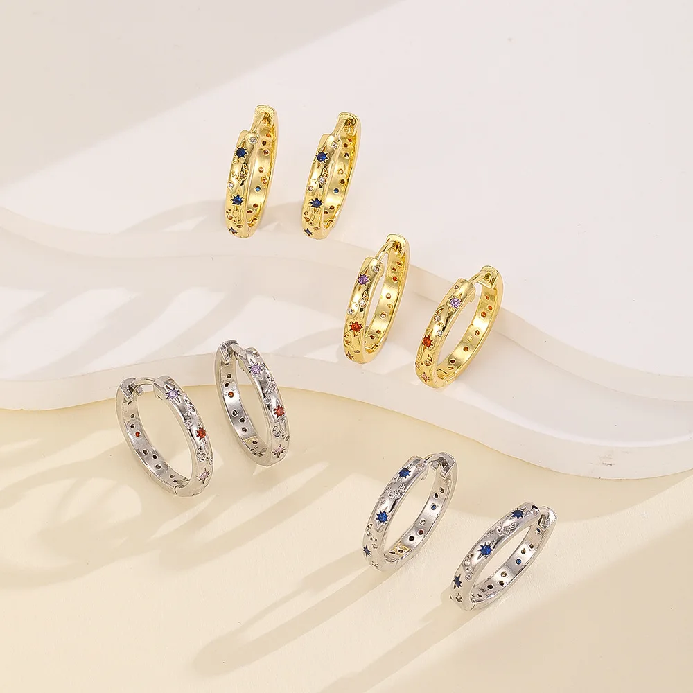 خمر النجمة والقمر ديكور هوب أقراط الأزياء حجر الراين زينت الأقراط للنساء العصرية كل مباراة رائعة مجوهرات هدية #6