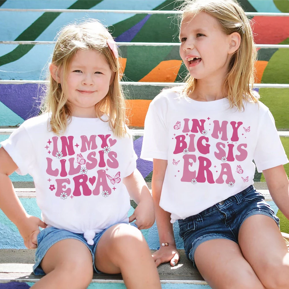 In My Big Sis Lil Sis Era Print T-shirt Girls Sibling Matching Clothes Shirt Kid Summer Tee Child Family Outfit Short Sleeve Top image 3