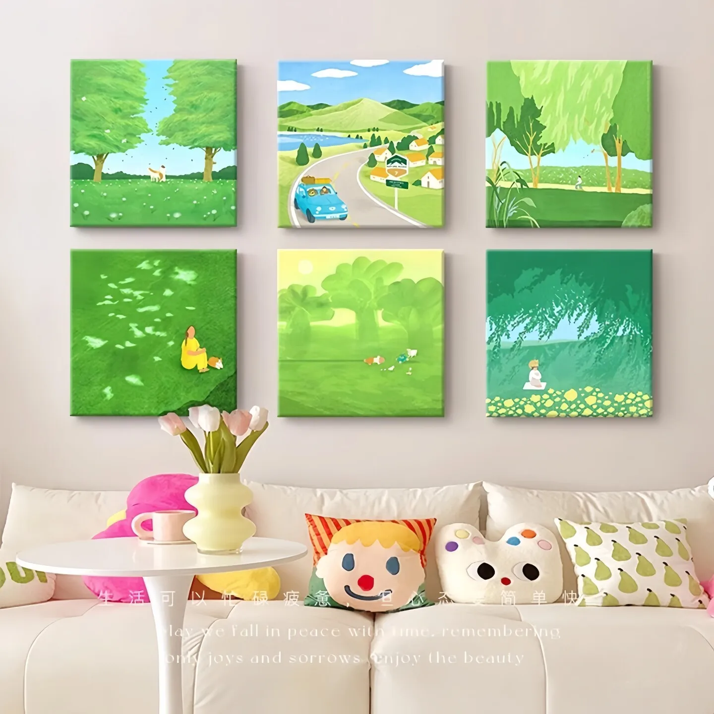 

Dopamine Style Canvas Painting Ins Fresh Poster Healing Landscape Kids Room Bedroom Wall Art Decor Childrens Room Picture