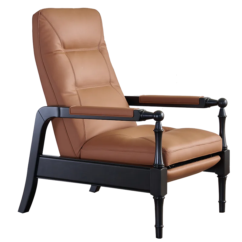 

Solid wood office chair multifunctional sofa chair first layer cowhide recliner folding lunch break retro study furniture