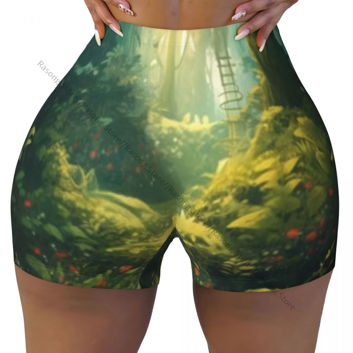 Push-Up-Shorts, elastisch, Scrunch-Po, tiefer Dschungel mit üppigem tropischen Regenwald, Laufshorts, Sportshorts, Damenbekleidung, Fitnessstudio