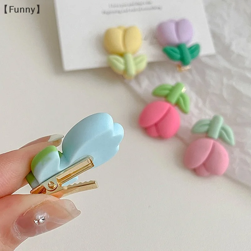

Cute Girl Sweet Frosted Flowers Duckbill Clip Tulip Hair Clips Candy Color Side Bangs Card Hair Accessories Headwear
