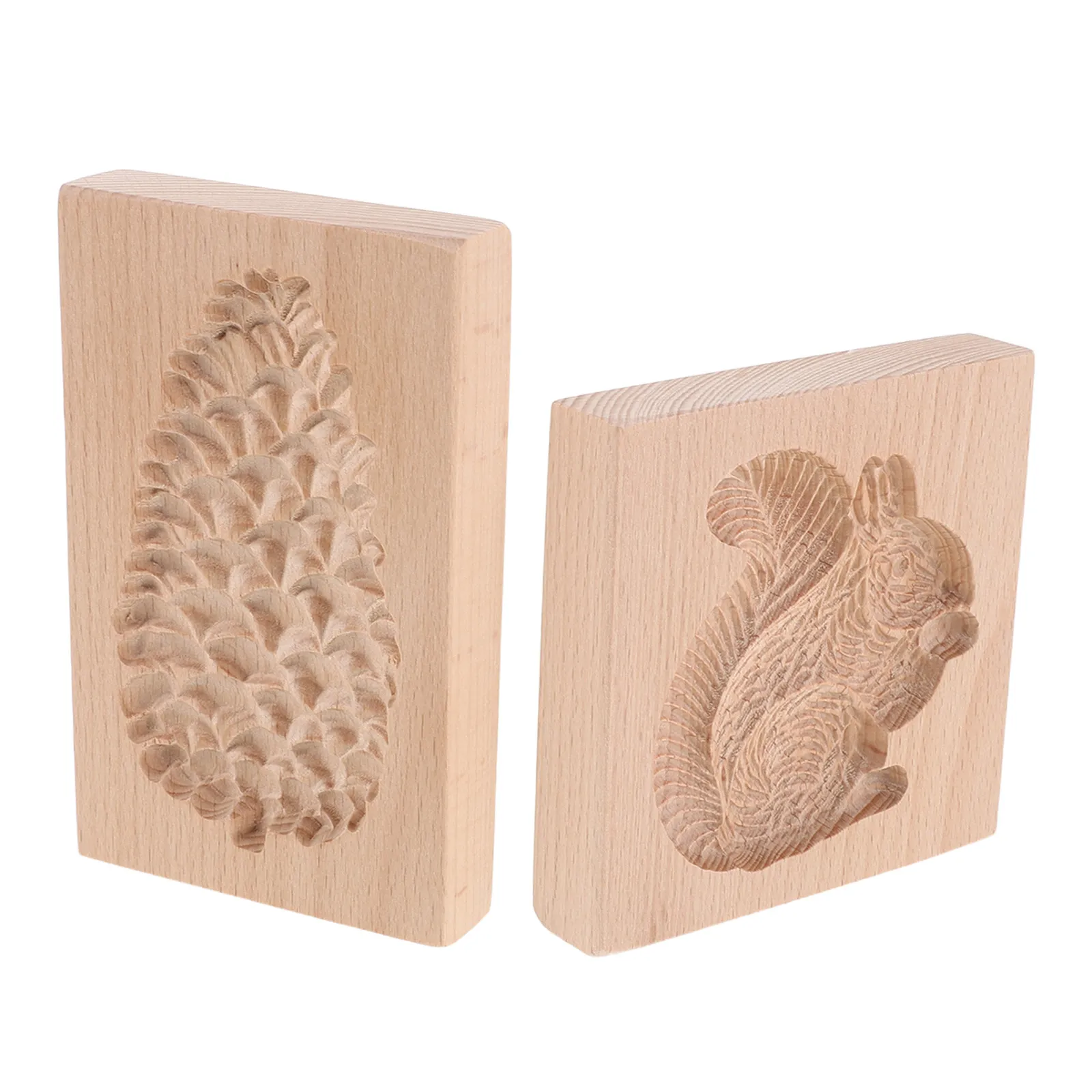 2Pcs Wooden Cookie Embossing Mold 3D Squirrel Pinecone Biscuit Carved Molds Christmas Thanksgiving Holiday Baking Tools DIY