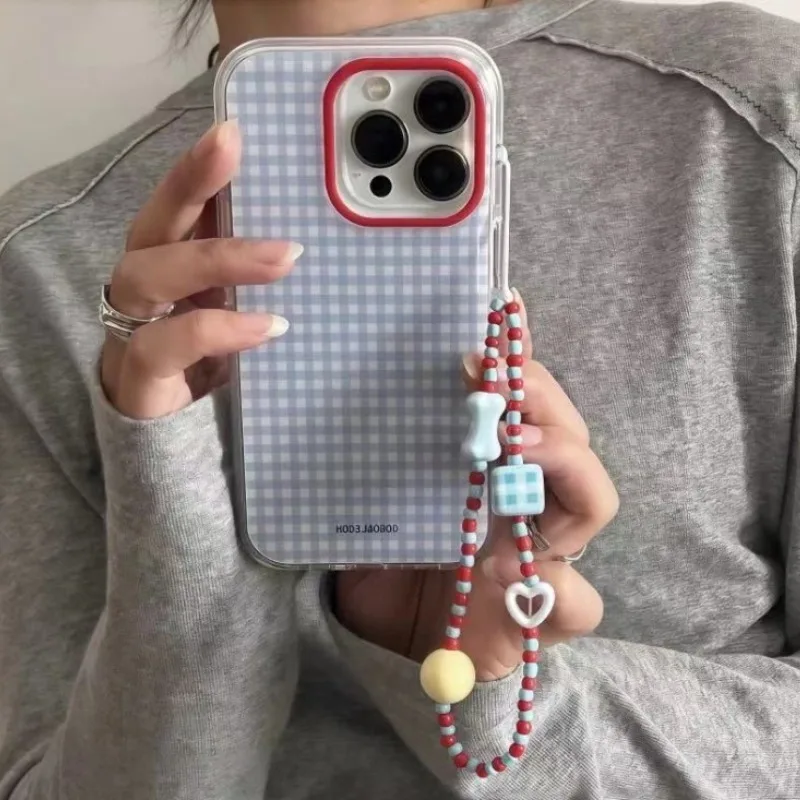 Modische blaue karierte Gittermuster-Handyhülle für iPhone 17 Pro 16 15 14 13 12 11 Pro Max 16e X XR XS Max 7 8 Plus Soft Cover