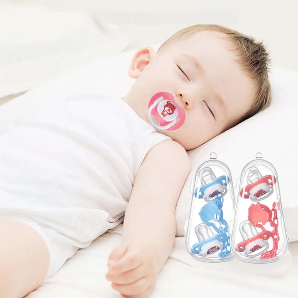 Flat round Head Nipple Chains Clips Sleep Soother Set Infant Sleep Nipple Soother Nipples Cartoon Baby Pacifier