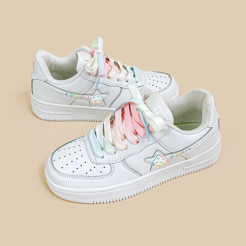 Amy and Michael Cute Girls Students White Flat Casual Sneakers Tennis Female Skateboard Shoes Low Top Women Fashion Trainers