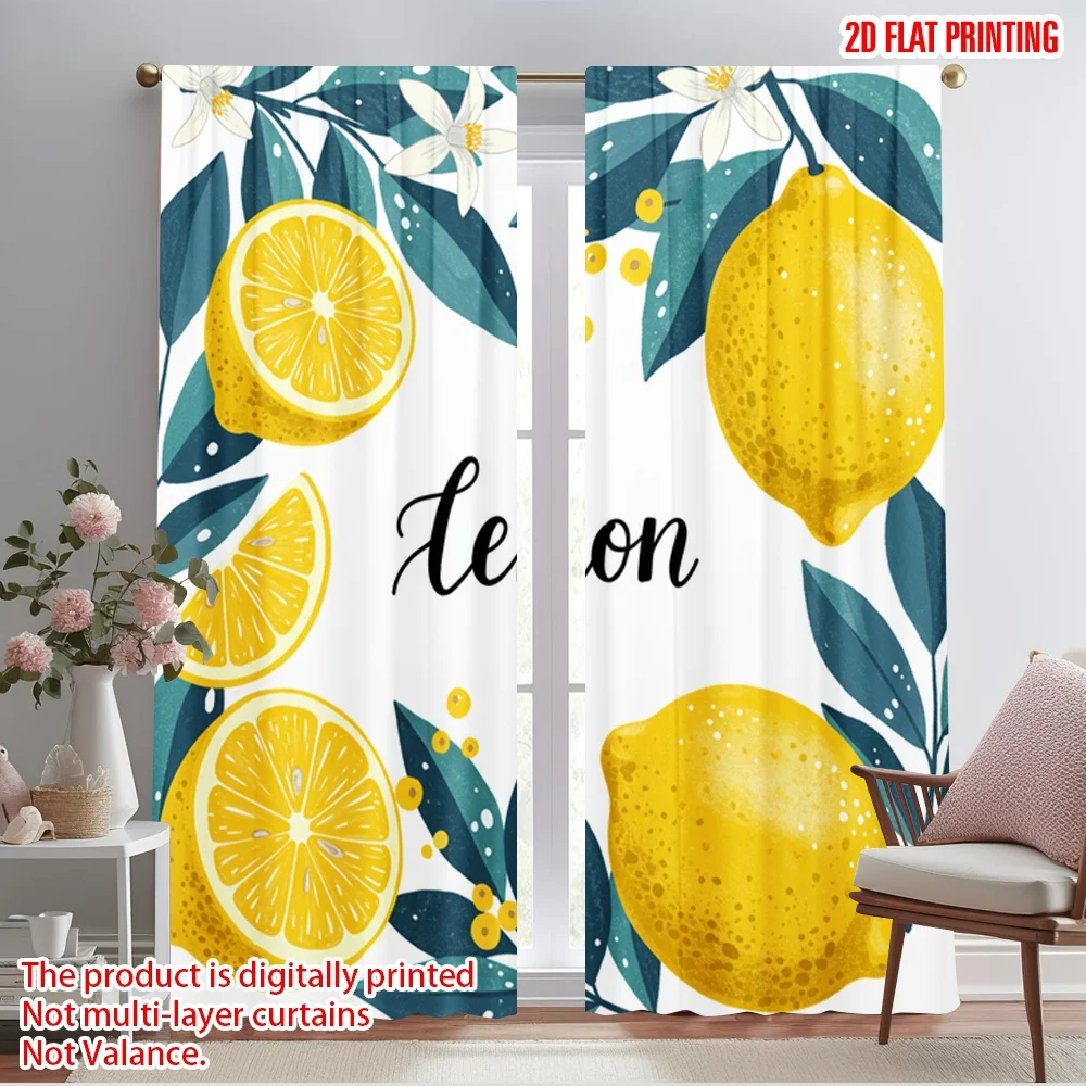 

2pcs 2D flat printing Drapes Lemon Floral Illustration Yellow Polyester Fabric Without Electricity Festive Holiday Perfect for