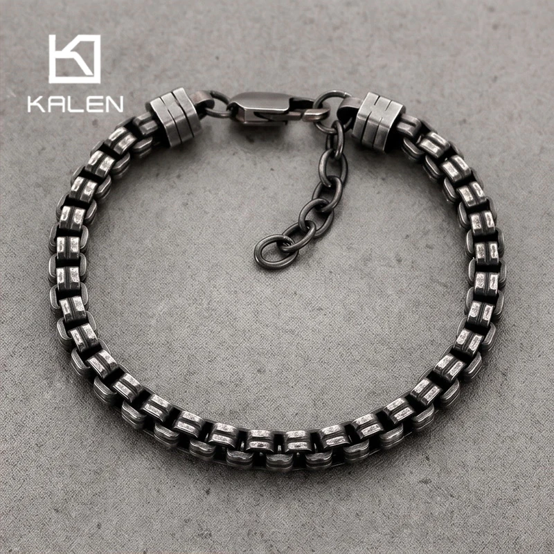 Kalen Vintage Edelstahl Doppelbox-Kettenarmband für Männer, Verstellbare Länge, Punk-Industriestil, Armband-Schmuckgeschenk
