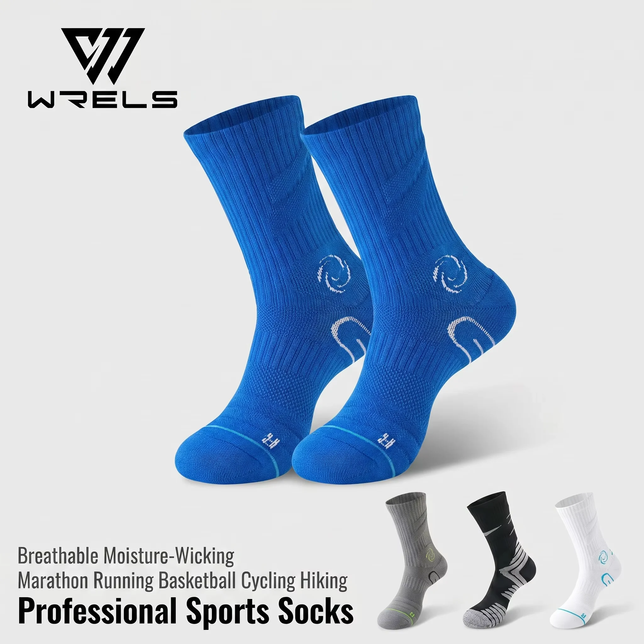 WRELS 1/2/3 Pairs Hiking Socks Non-Slip Running Socks Men Youth Antibacterial Moisture Wicking Basketball Training Sports Socks