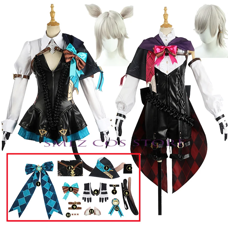

Twins Lynette Lyney Cosplay Anime Costume Impact Cosplay Wig Magician Lyney Uniform Halloween Party Lynette Outfit